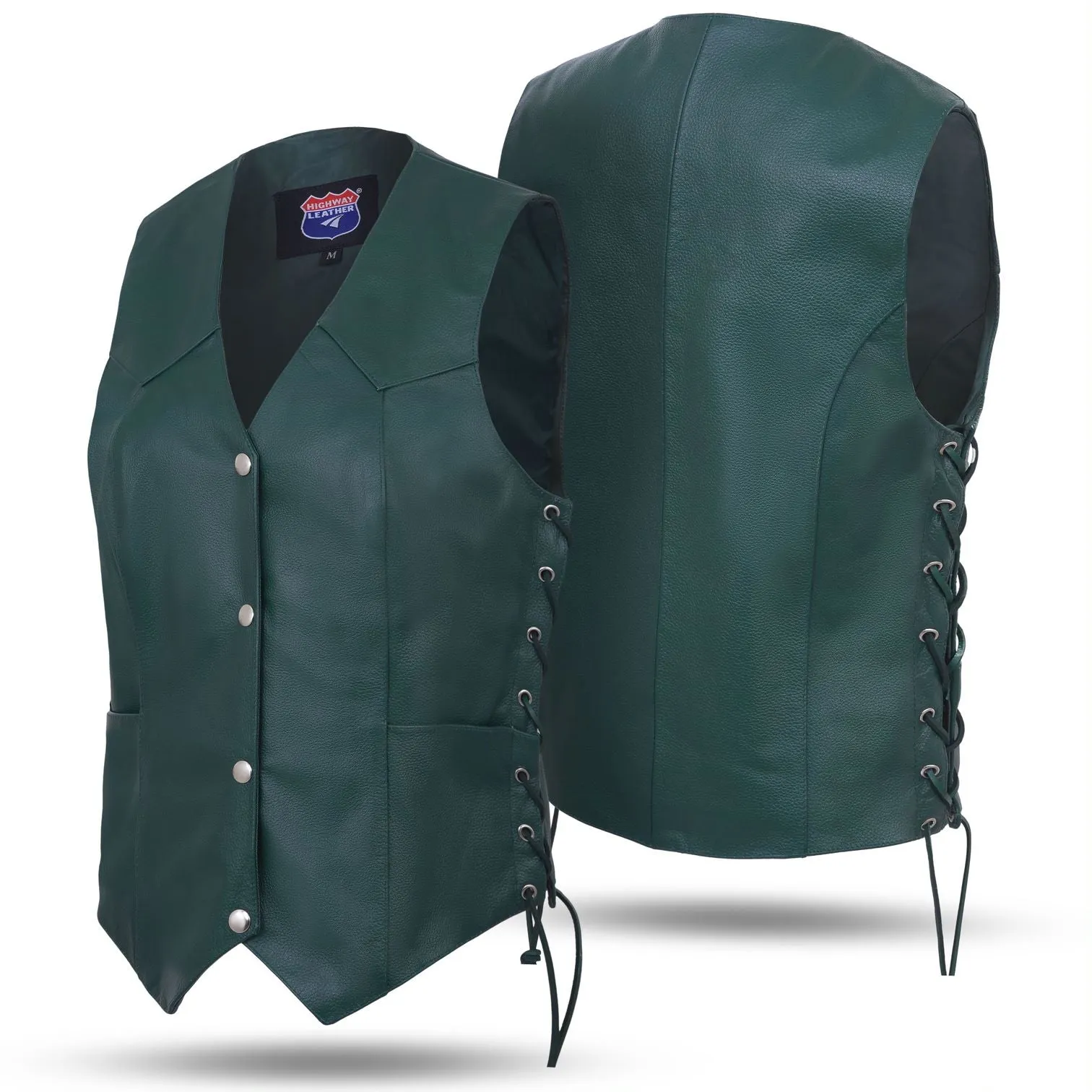 HL14501Green Hunter Green Women motorcycle HUNTER GREEN Leather Vest Biker Club Conceal Carry