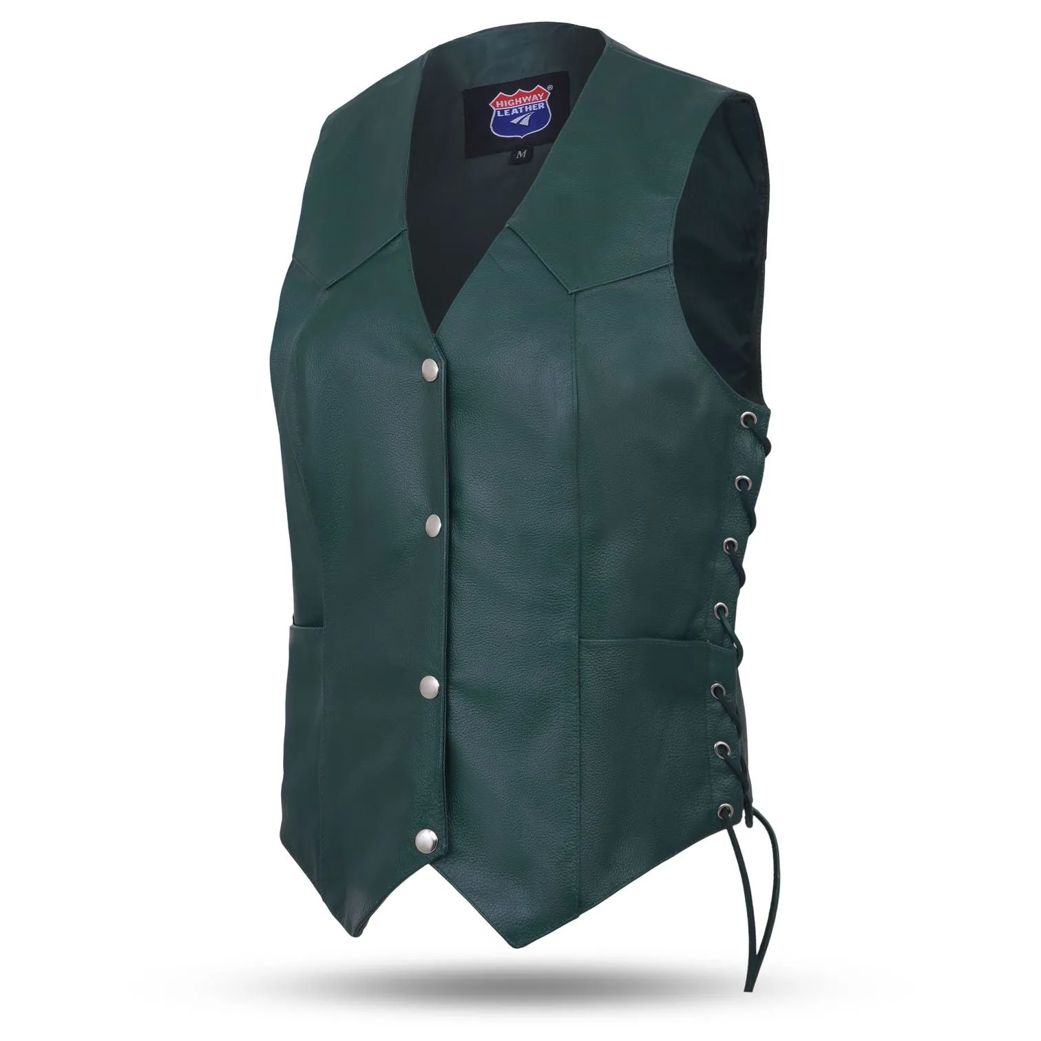 HL14501Green Hunter Green Women motorcycle HUNTER GREEN Leather Vest Biker Club Conceal Carry