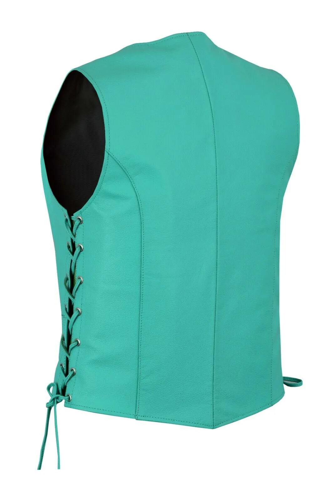 HL14501TEAL Women's Teal color side laced Leather Vest with Gun pockets for clubs