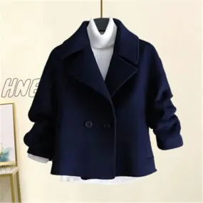 Hnewly Woolen Jacket Women's Spring Autumn New Korean Version Of Solid Color Slim Long-sleeved Lapel Short Coat Fashion Commuting