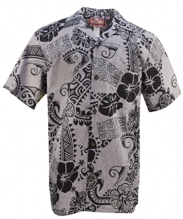 Honu Hibiscus Mens Shirt in Charcoal