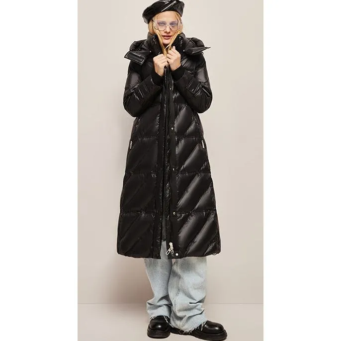 Hooded Belted Waterproof Calf-Length Down Coat