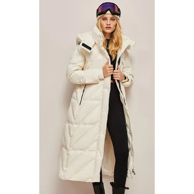 Hooded Belted Waterproof Calf-Length Down Coat