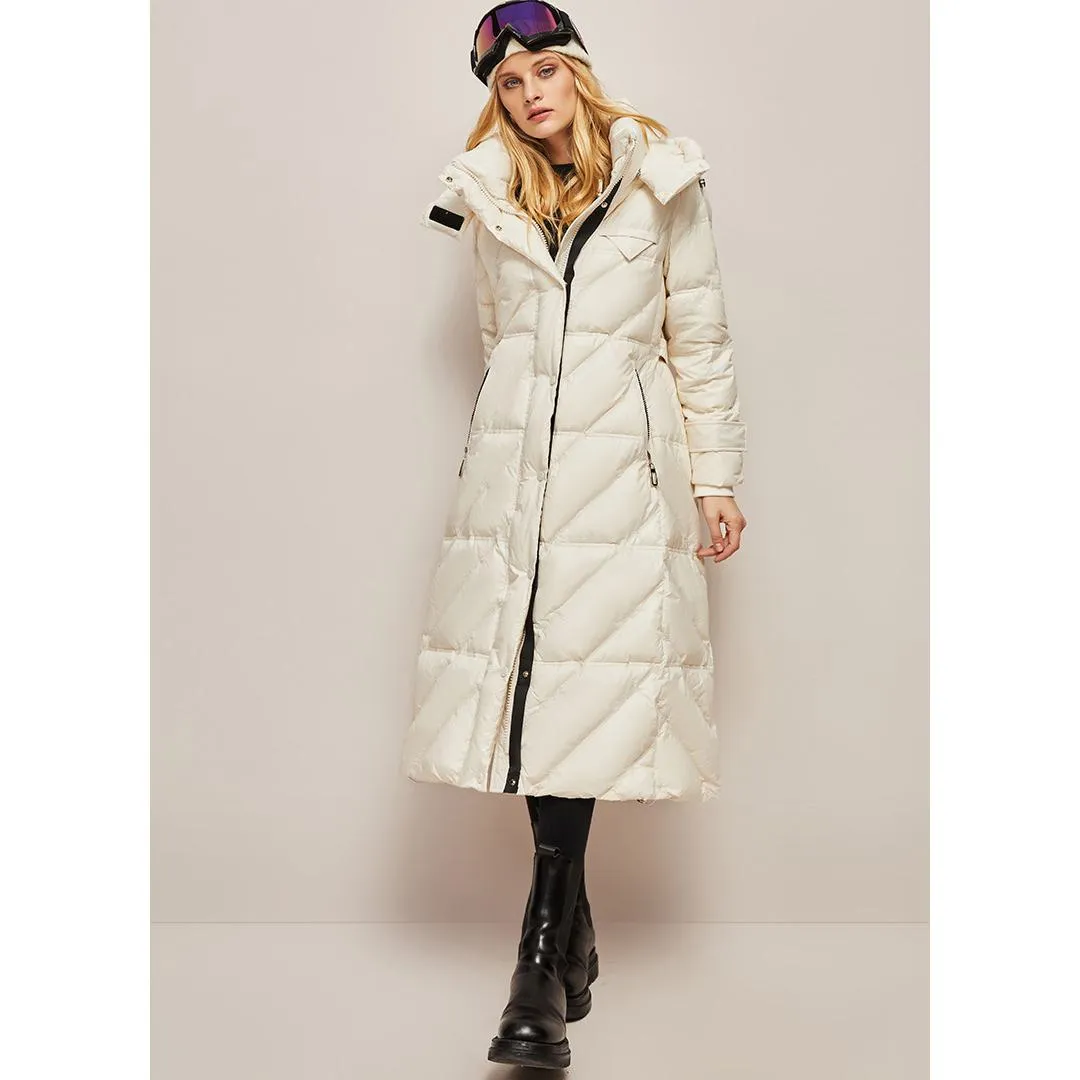 Hooded Belted Waterproof Calf-Length Down Coat