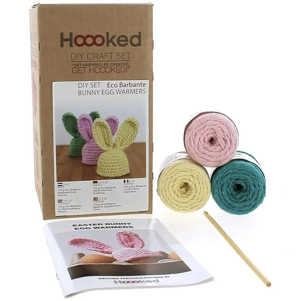 Hoooked Amigurumi DIY Kit W/Eco Barbante Yarn Happy Easter Bunny Egg Warmers