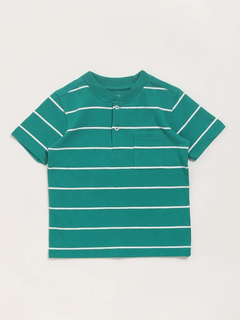 HOP Kids Green Striped T-Shirt