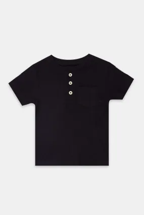 Infant Boys Black Henley Jacquard T-Shirt