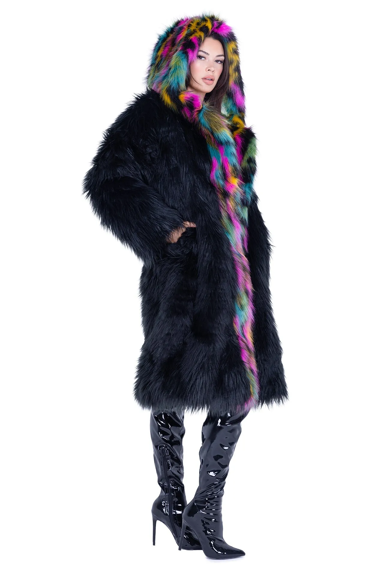 J-Valentine FE294 - Mid-Length Hooded Fur Coat