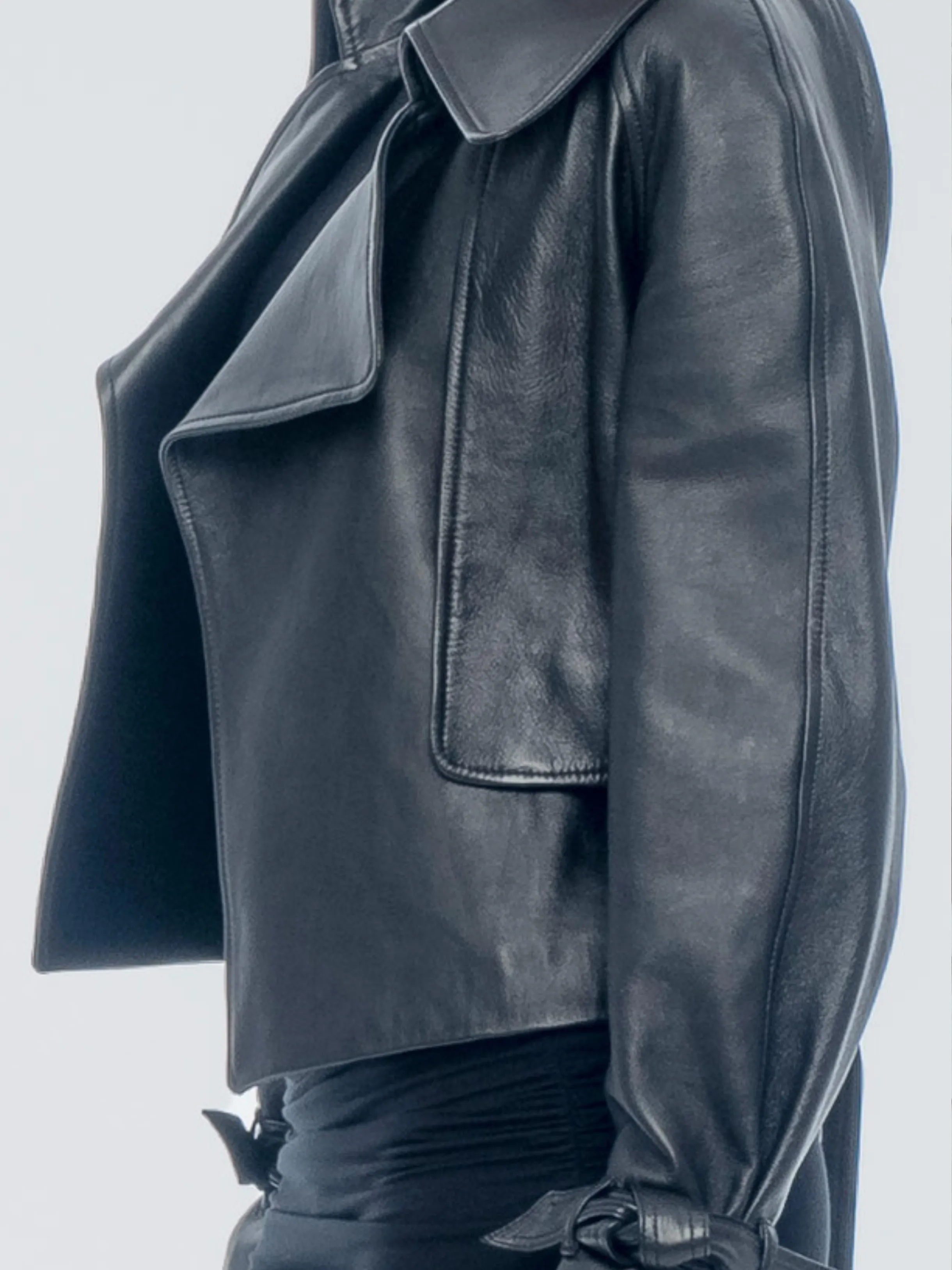 JACKIE LEATHER TRENCH COAT - BLACK