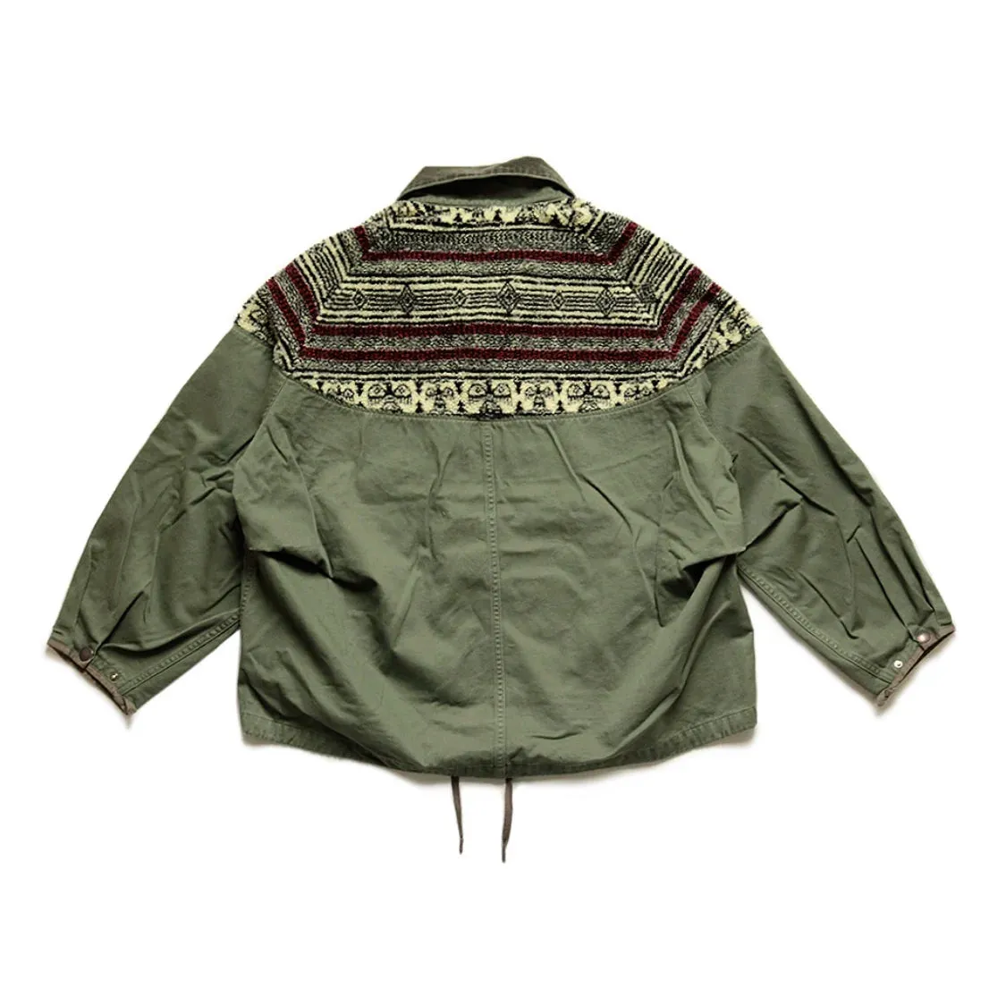 Japan Style Cashmere Stitched Half Zipper Loose Tooling Jacket - Military Green