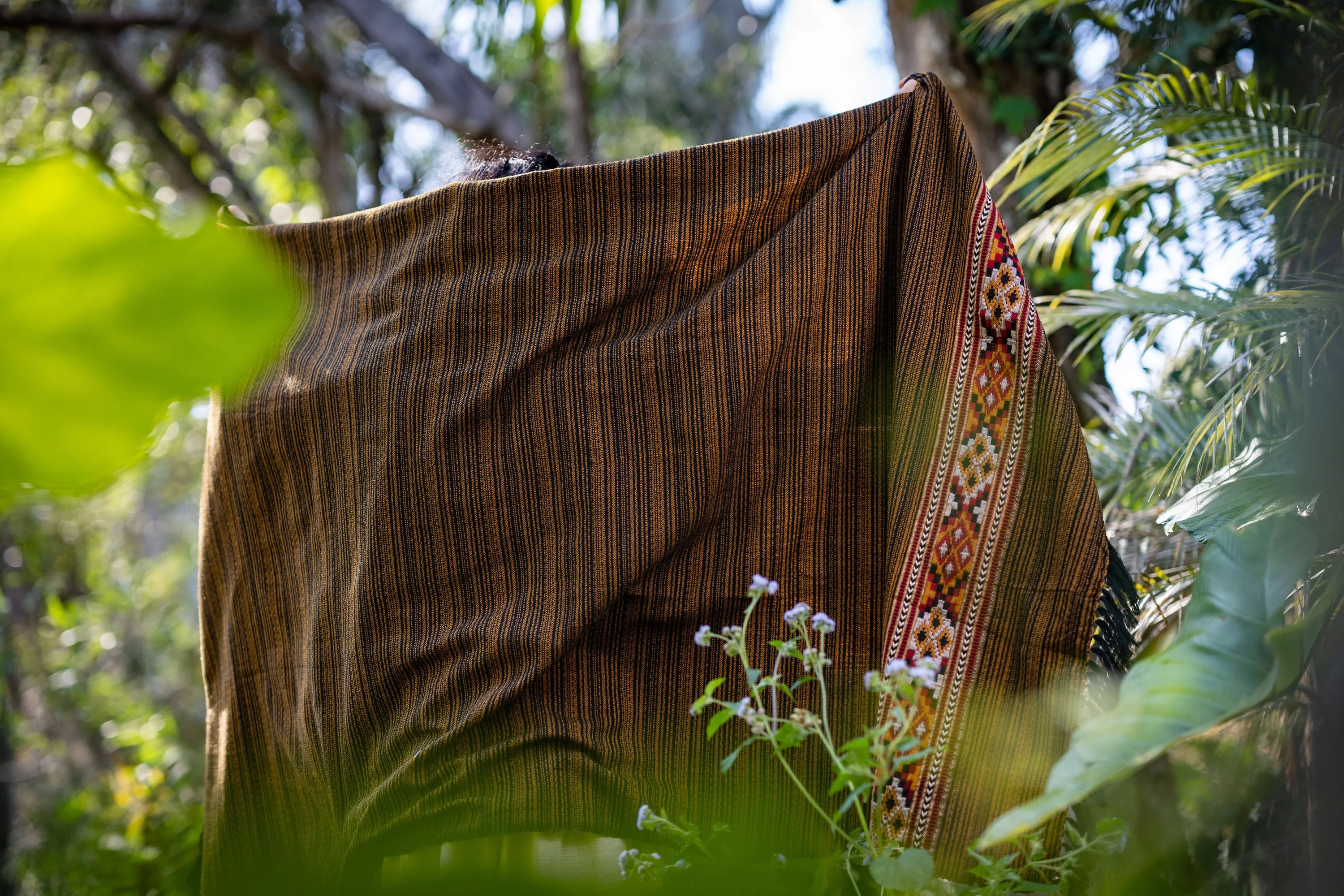 JHANA Meditation Prayer Shawl Blanket Cosy Bronze and Black Cashmere Yak Wool and Acrylic Wool Tibetan Tribal Celtic Embroidery Zen AJJAYA