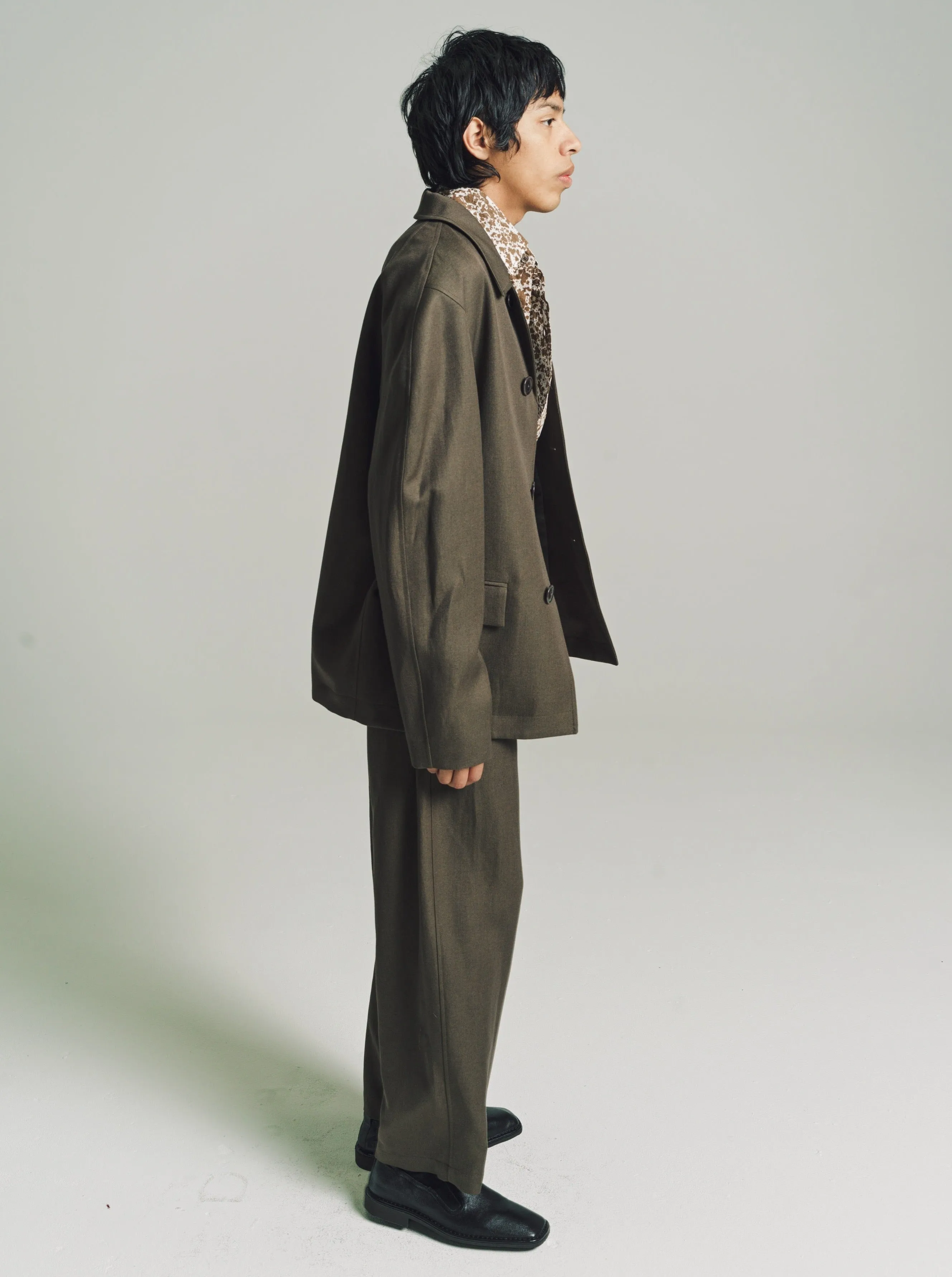 Khaki Brown Wool & Linen Half Coat Jacket