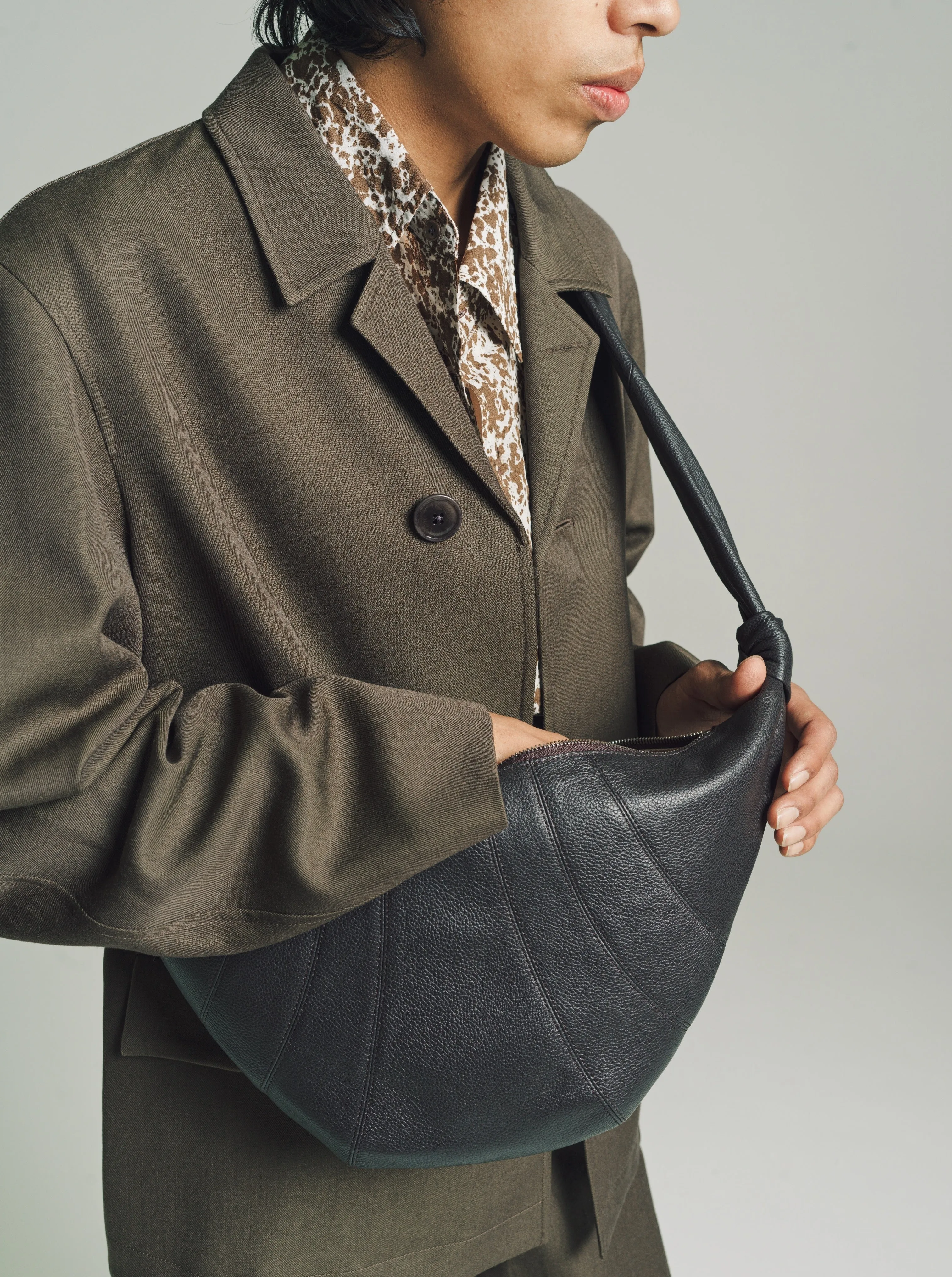 Khaki Brown Wool & Linen Half Coat Jacket