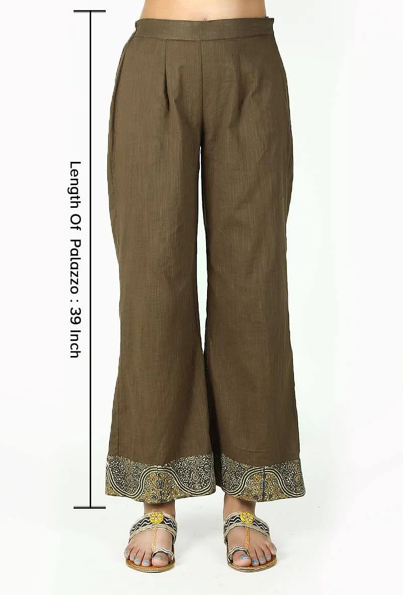 Khaki Green Cotton Slub Ajrakh Palazzo