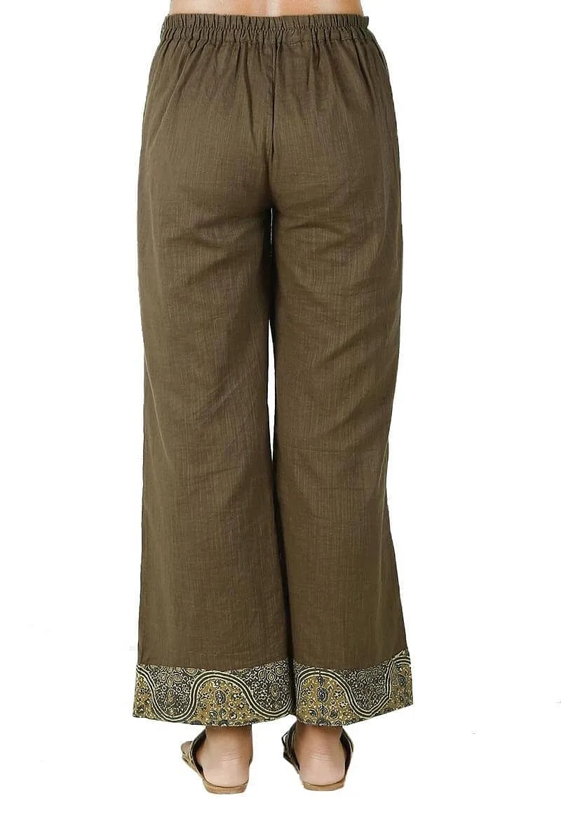 Khaki Green Cotton Slub Ajrakh Palazzo