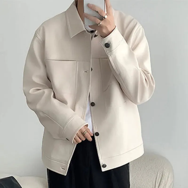 Korean Style Men's Jackets Pockets Turn-down Collar Single Breasted Solid Color Male Coats New Autumn Fashion 9C6747