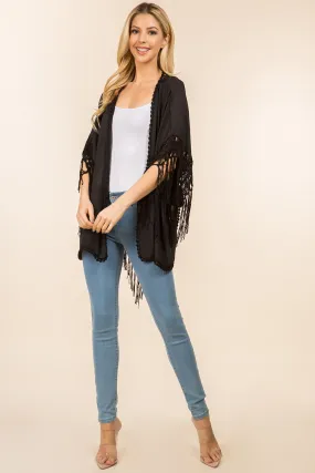 KP-4142 solid color kimono with crochet detail back design