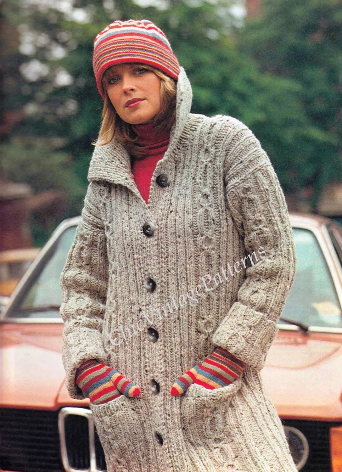 Ladies Knitted Cable Coat Pattern, Long Line Coat, Instant Download