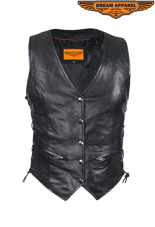 Ladies Naked Cowhide Leather Vest W/ Laces