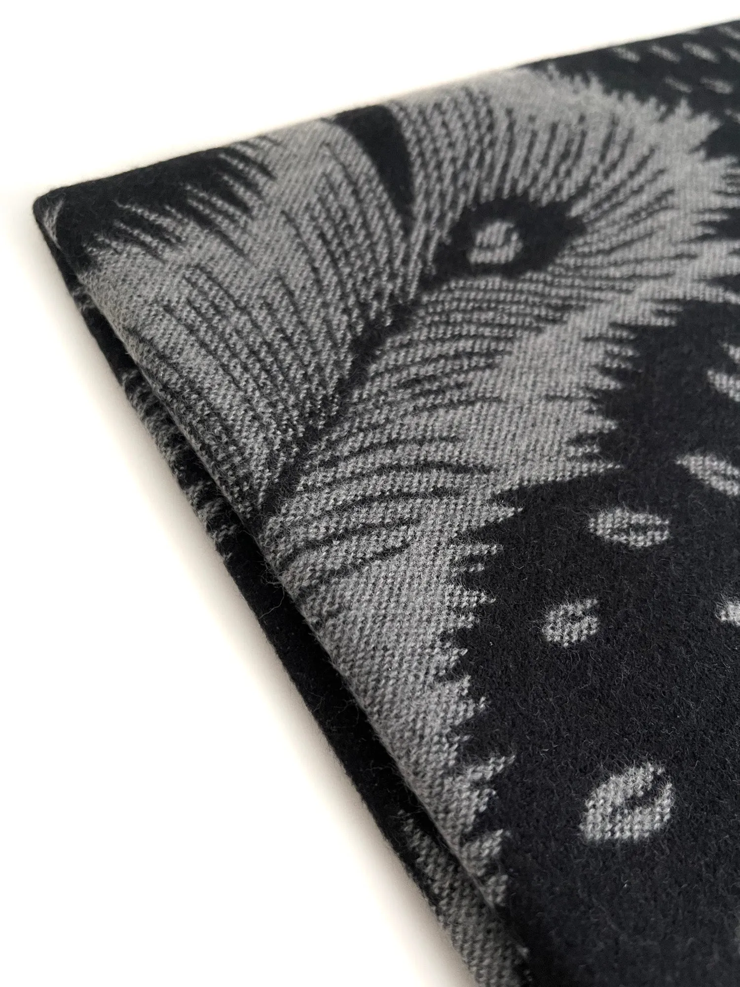 LARGE BLACK CASHMERE FEATHER PRINT REVERSIBLE WINTER SHAWL BLANKET SCARF