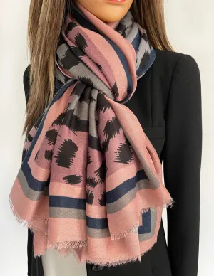 LARGE PINK STRIPE LEOPARD PRINT SCARF