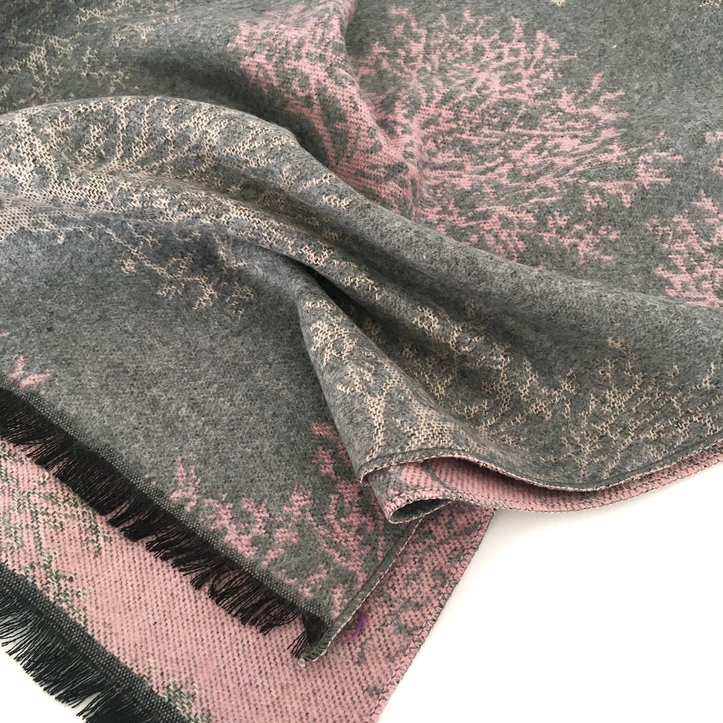 LARGE THICK GREY BLUSH TREE REVERSIBLE WINTER SHAWL BLANKET SCARF