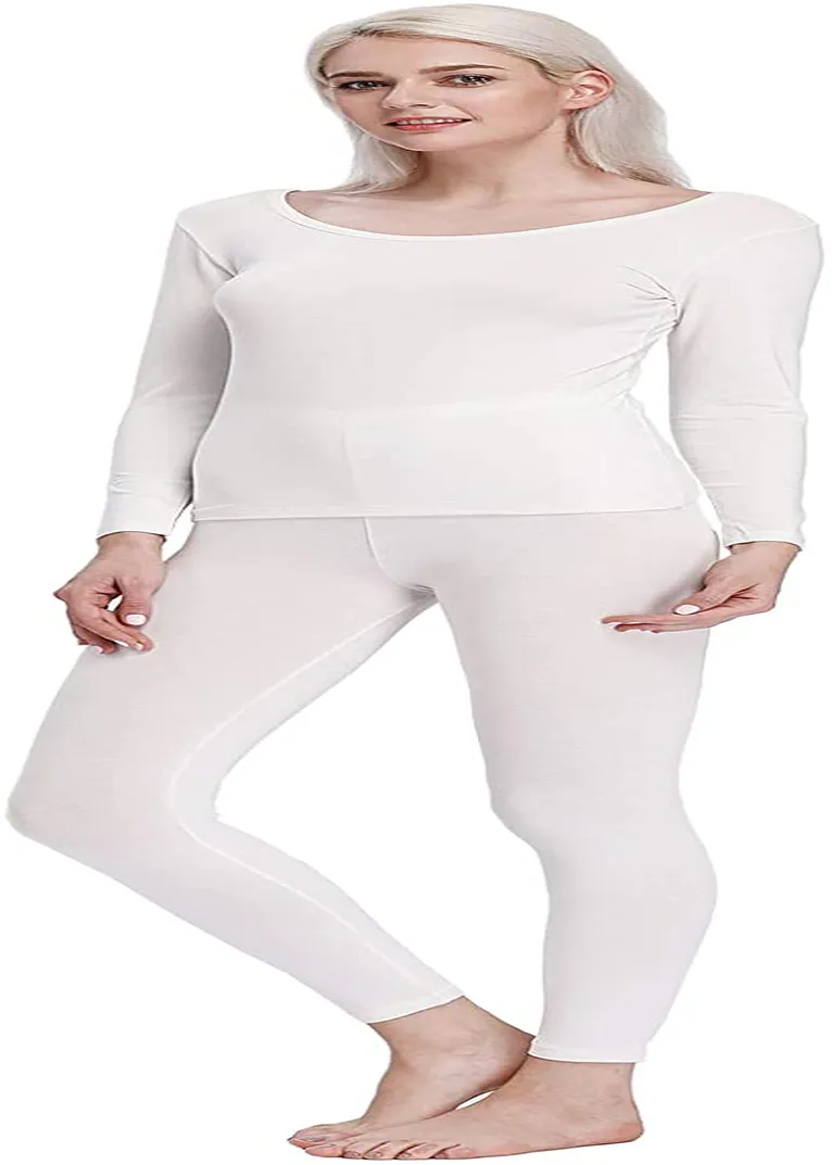 Liang Rou Scoop Neck Long Johns Modal & Cotton Thermal Underwear Top & Bottom Set for Women