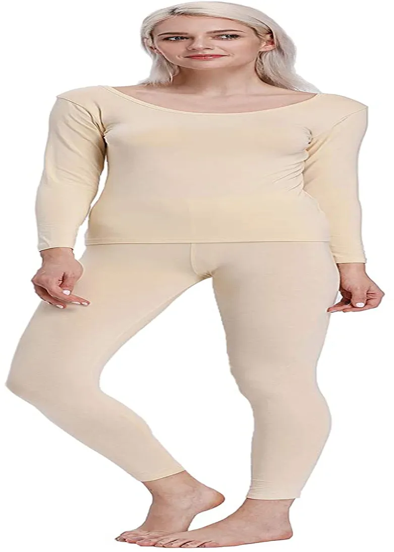 Liang Rou Scoop Neck Long Johns Modal & Cotton Thermal Underwear Top & Bottom Set for Women