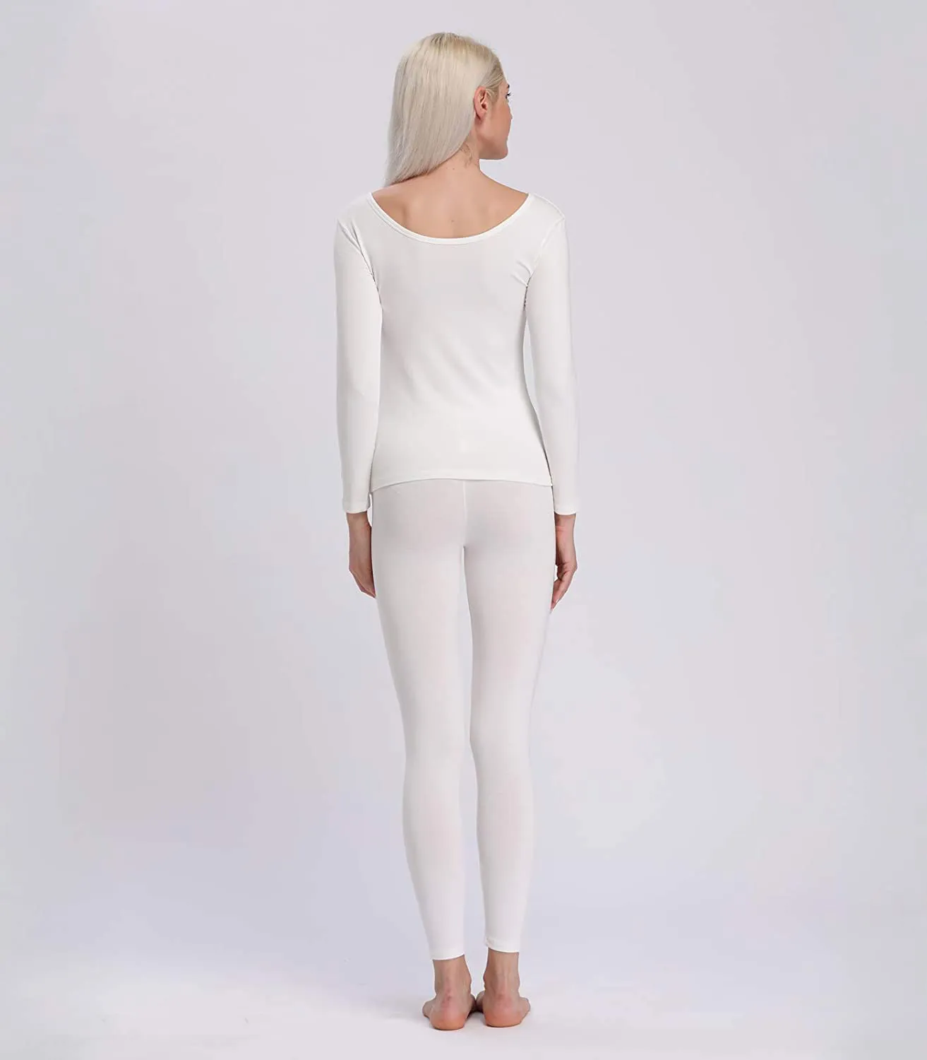 Liang Rou Scoop Neck Long Johns Modal & Cotton Thermal Underwear Top & Bottom Set for Women