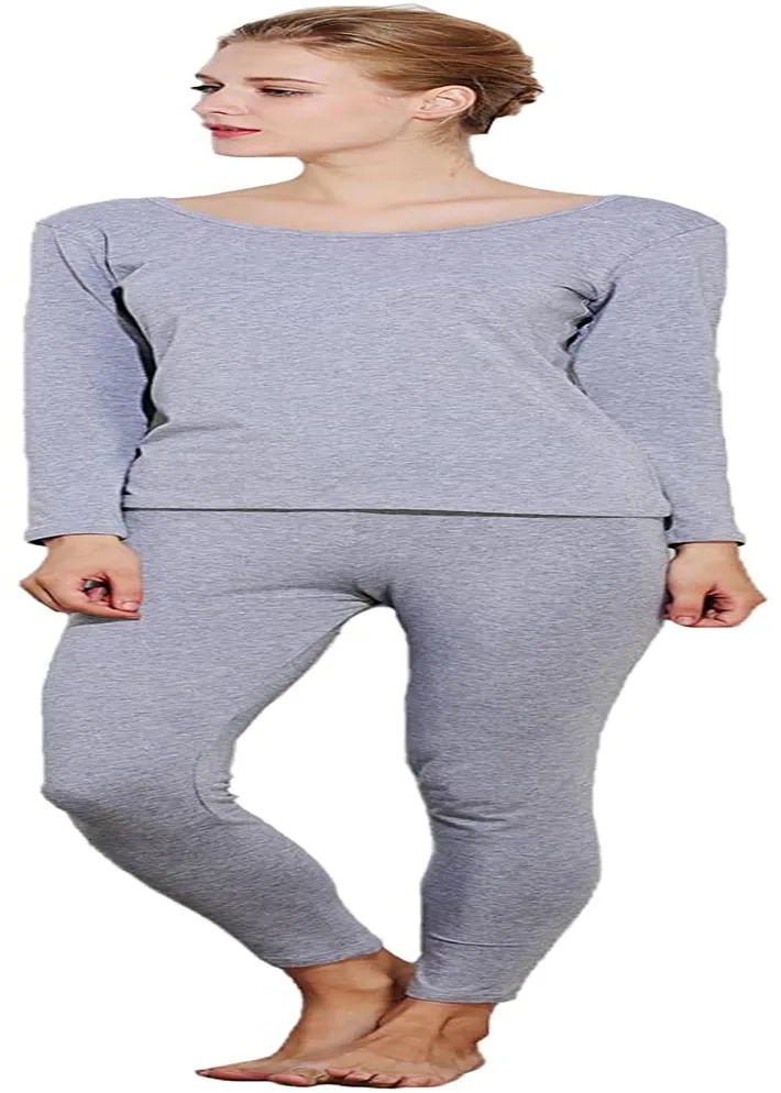 Liang Rou Scoop Neck Long Johns Modal & Cotton Thermal Underwear Top & Bottom Set for Women