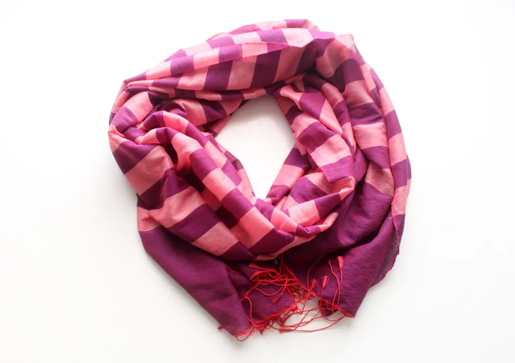 Light Pink Striped Reversible Water Pashmina Shawl