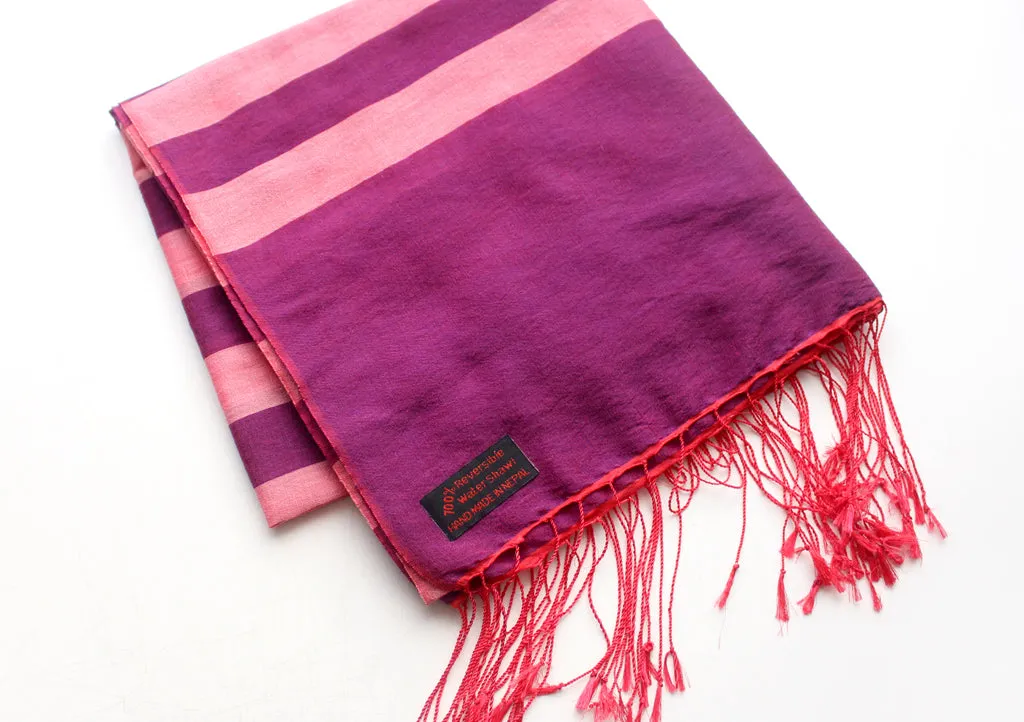 Light Pink Striped Reversible Water Pashmina Shawl