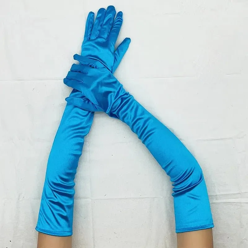 Long Ceremonial Satin Gloves - Fashionable Elbow Length Gloves for Women | Acrylic and Microfiber Material