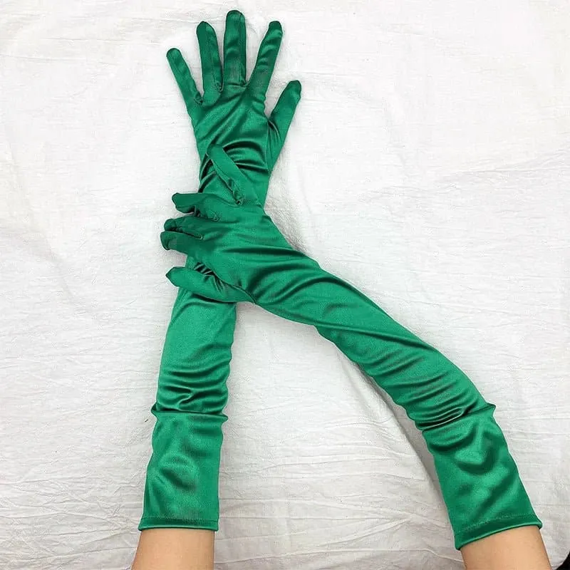 Long Ceremonial Satin Gloves - Fashionable Elbow Length Gloves for Women | Acrylic and Microfiber Material