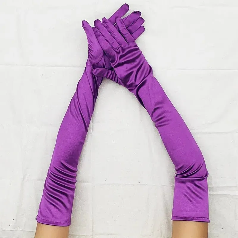 Long Ceremonial Satin Gloves - Fashionable Elbow Length Gloves for Women | Acrylic and Microfiber Material