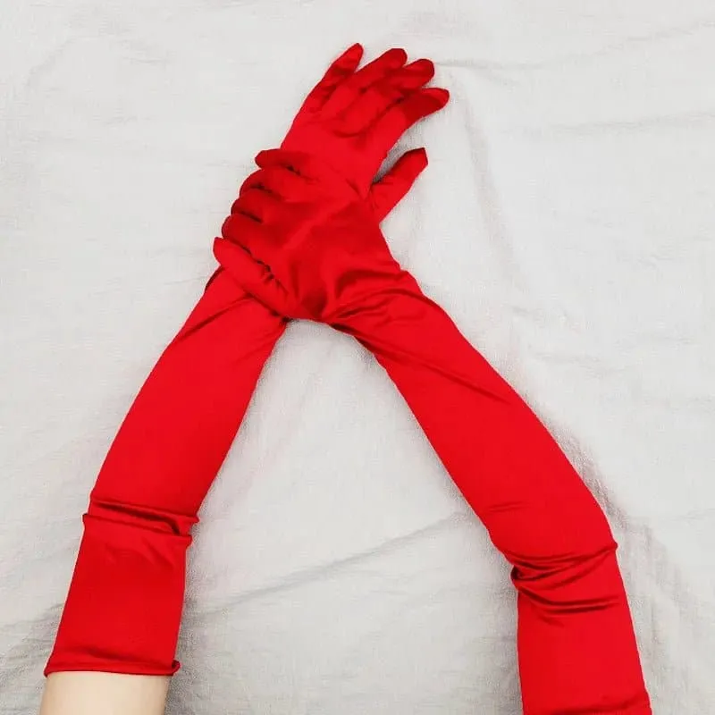 Long Ceremonial Satin Gloves - Fashionable Elbow Length Gloves for Women | Acrylic and Microfiber Material