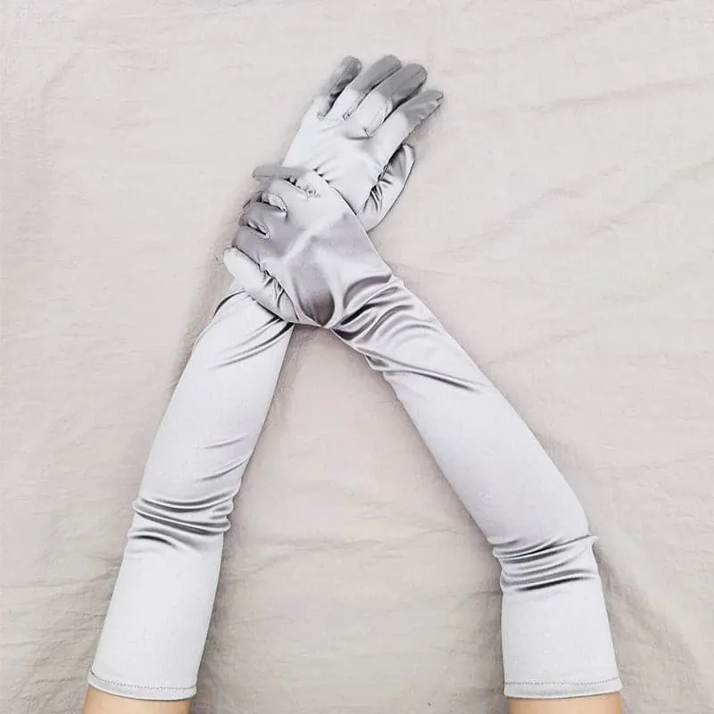 Long Ceremonial Satin Gloves - Fashionable Elbow Length Gloves for Women | Acrylic and Microfiber Material