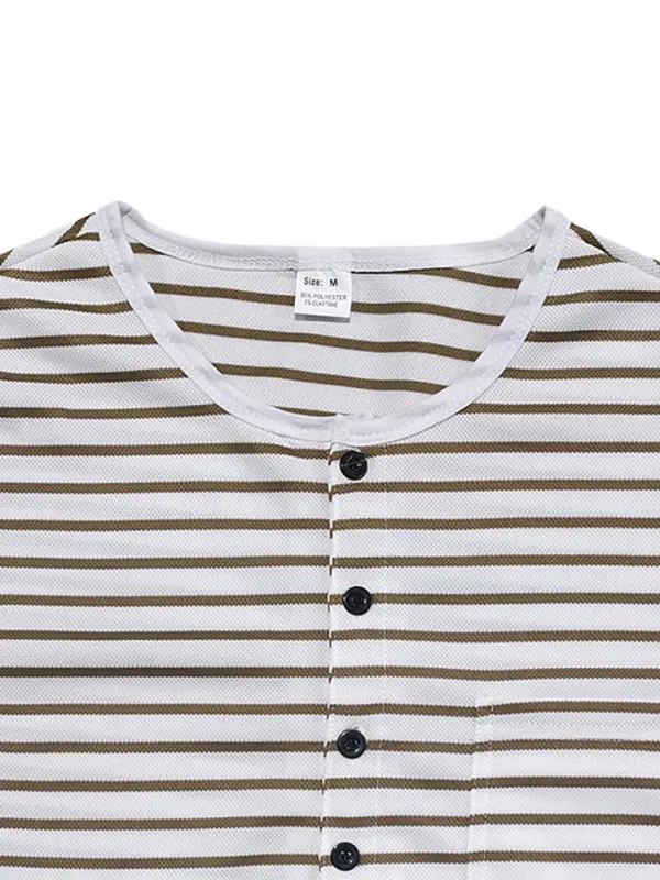 Long Sleeve Henley Shirt Casual Horizontal Striped Henley T-Shirt