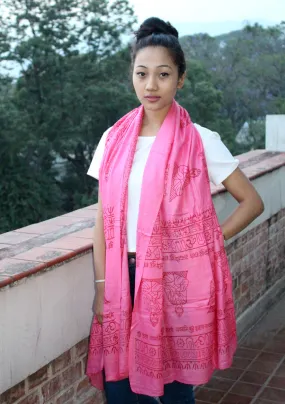 Lord Krishna Printed Pink Cotton Shawl From Nepal