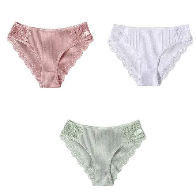 Lot de 3 Culottes en coton et dentelle modèle Camilia