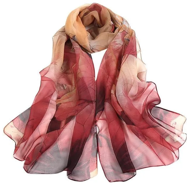 Lotus Printing Retro Long Soft Wrap Scarf