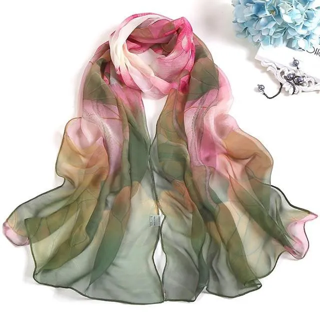 Lotus Printing Retro Long Soft Wrap Scarf