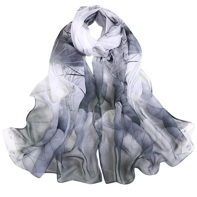 Lotus Printing Retro Long Soft Wrap Scarf