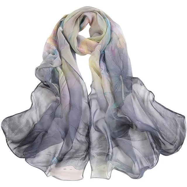 Lotus Printing Retro Long Soft Wrap Scarf