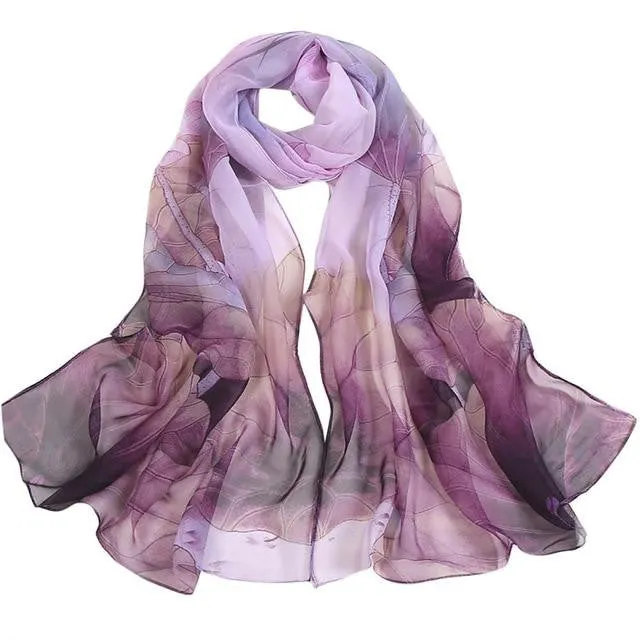 Lotus Printing Retro Long Soft Wrap Scarf