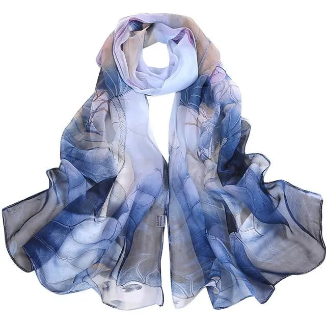 Lotus Printing Retro Long Soft Wrap Scarf