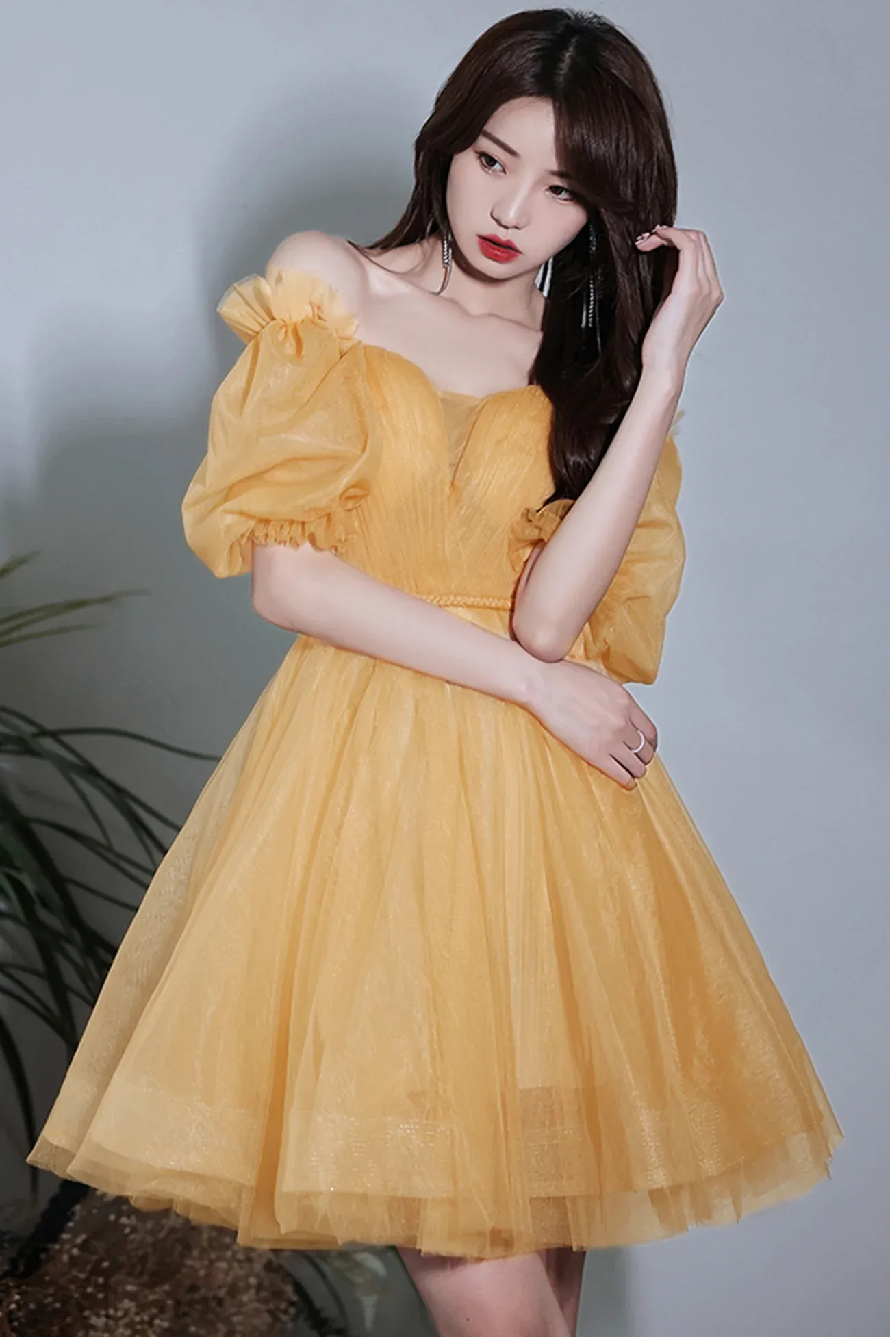 Lovely Yellow Tulle Short Party Dresss, Yellow Short Homecoming Dress Formal Dress