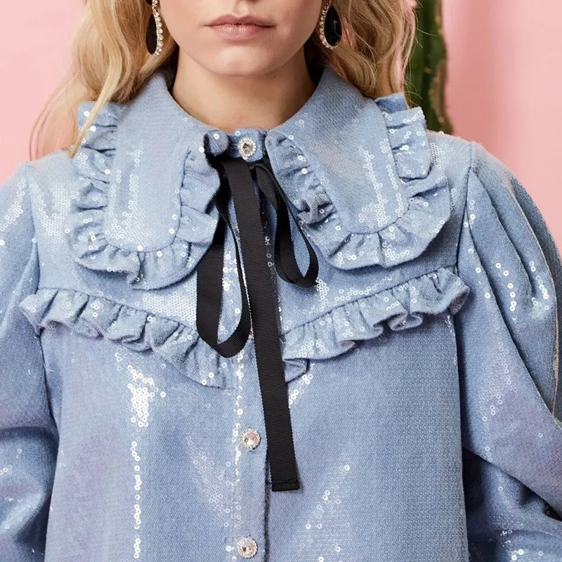 Lucky Sequin Western Shirt Denim - S