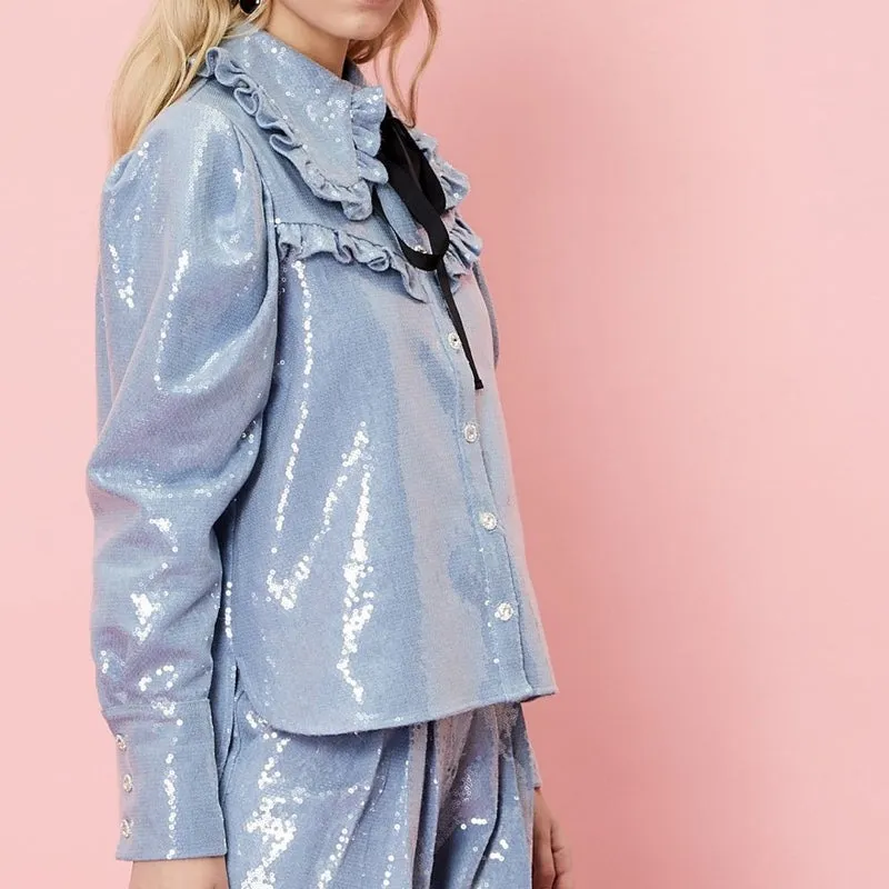 Lucky Sequin Western Shirt Denim - S