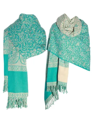 Luxury TIBET HANDLOOM SHAWL sea green floral scarf shawl PureYak Wool scarf Shawl Blanket Throws Large Shawl Travel Wrap Meditation Soft